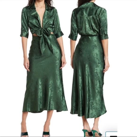 Ronny Kobo Carol Collared Faux Wrap Maxi Dress In Green Size Large - Picture 1 of 14